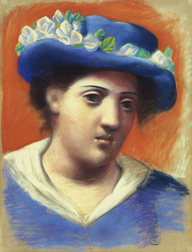 毕加索高清油画：《戴花帽的女人》(Woman with Flowered Hat)