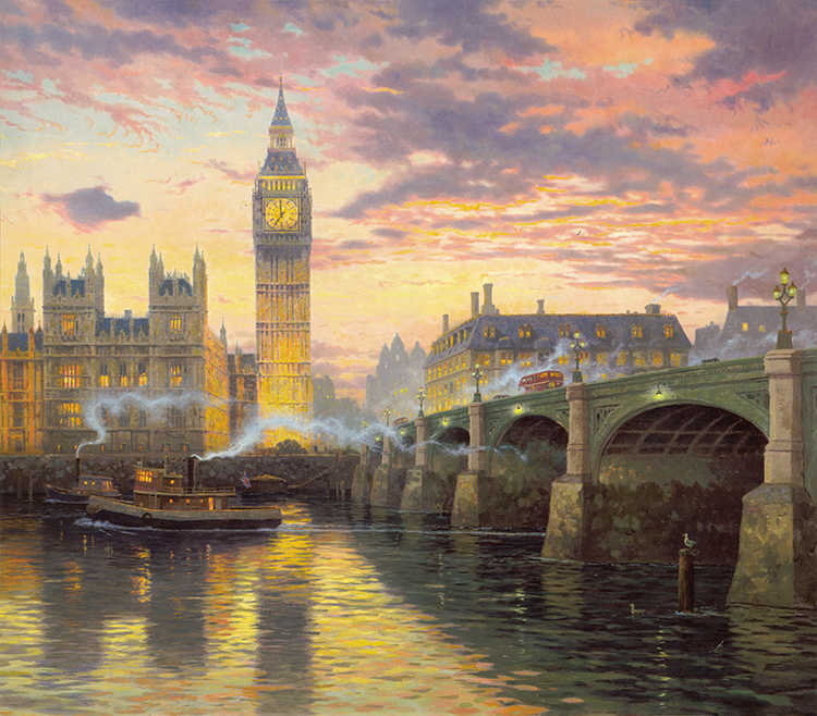 托马斯金凯德作品 英国大本钟和伦敦桥唯美高清油画大图下载