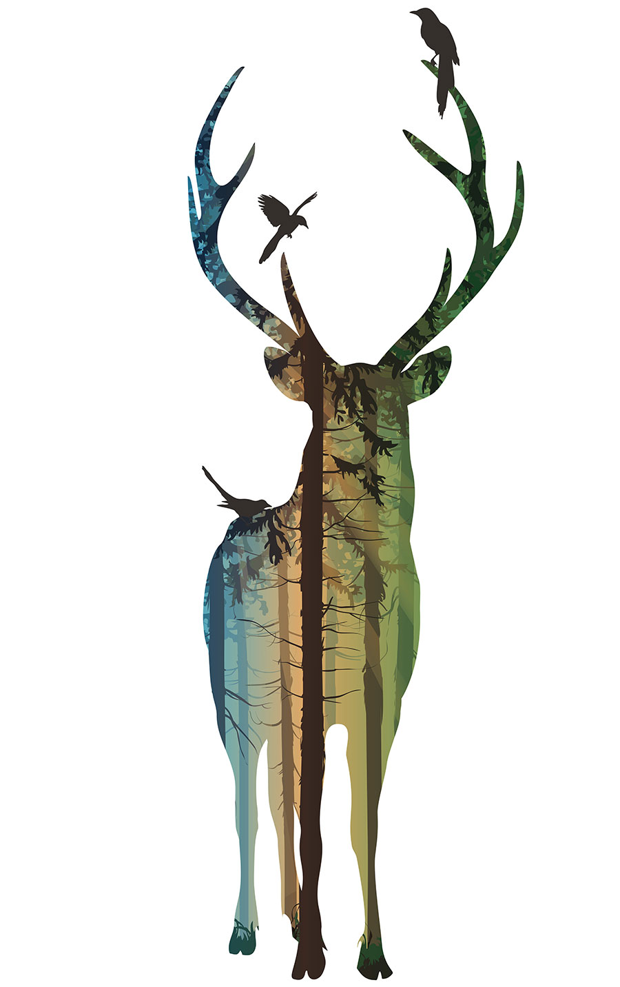 现代高清麋鹿装饰画,创意麋鹿画,北欧风格麋鹿画大图下载,麋鹿一家