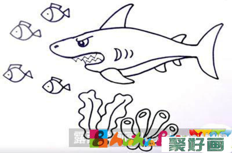 怎么画儿童画鲨鱼