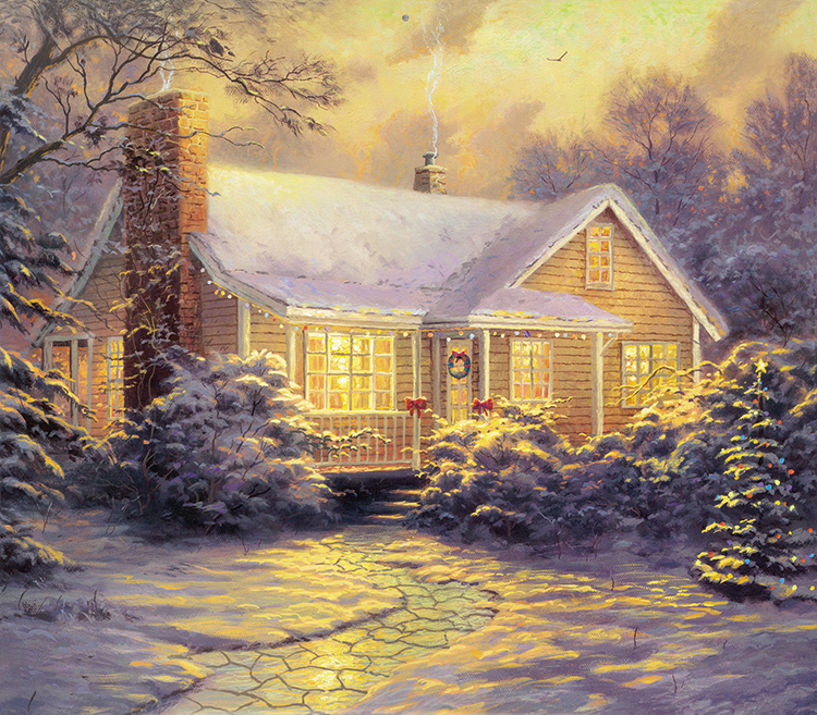托马斯金凯德作品 乡村雪景下的房子 高清油画下载