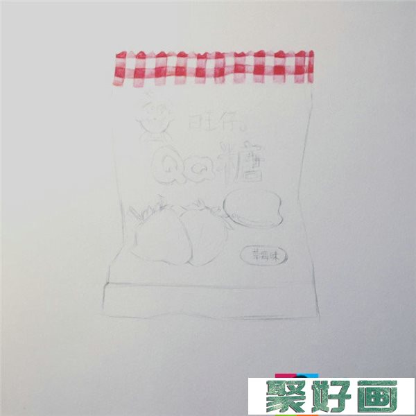 手绘童年食物：旺仔QQ糖彩铅画