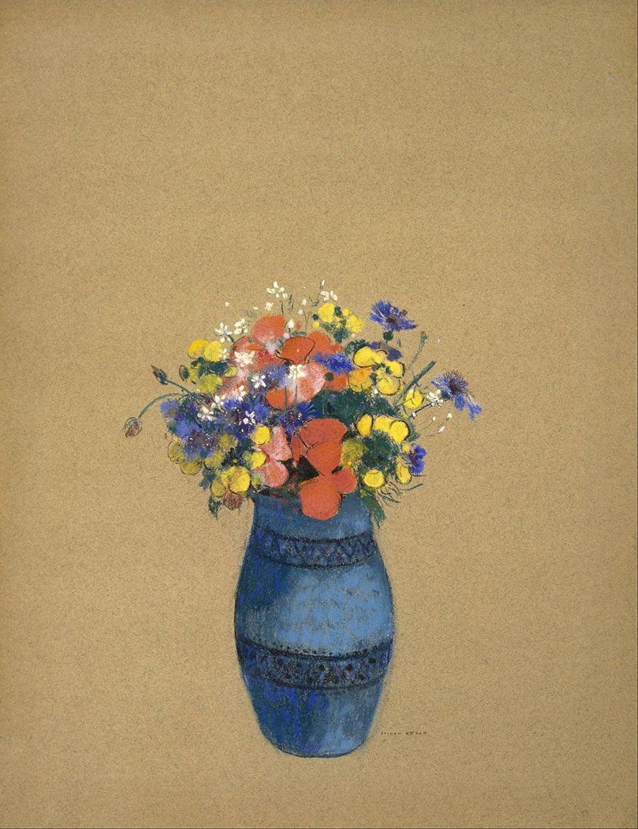 雷东的画  蓝色花瓶里的花  高清大图欣赏