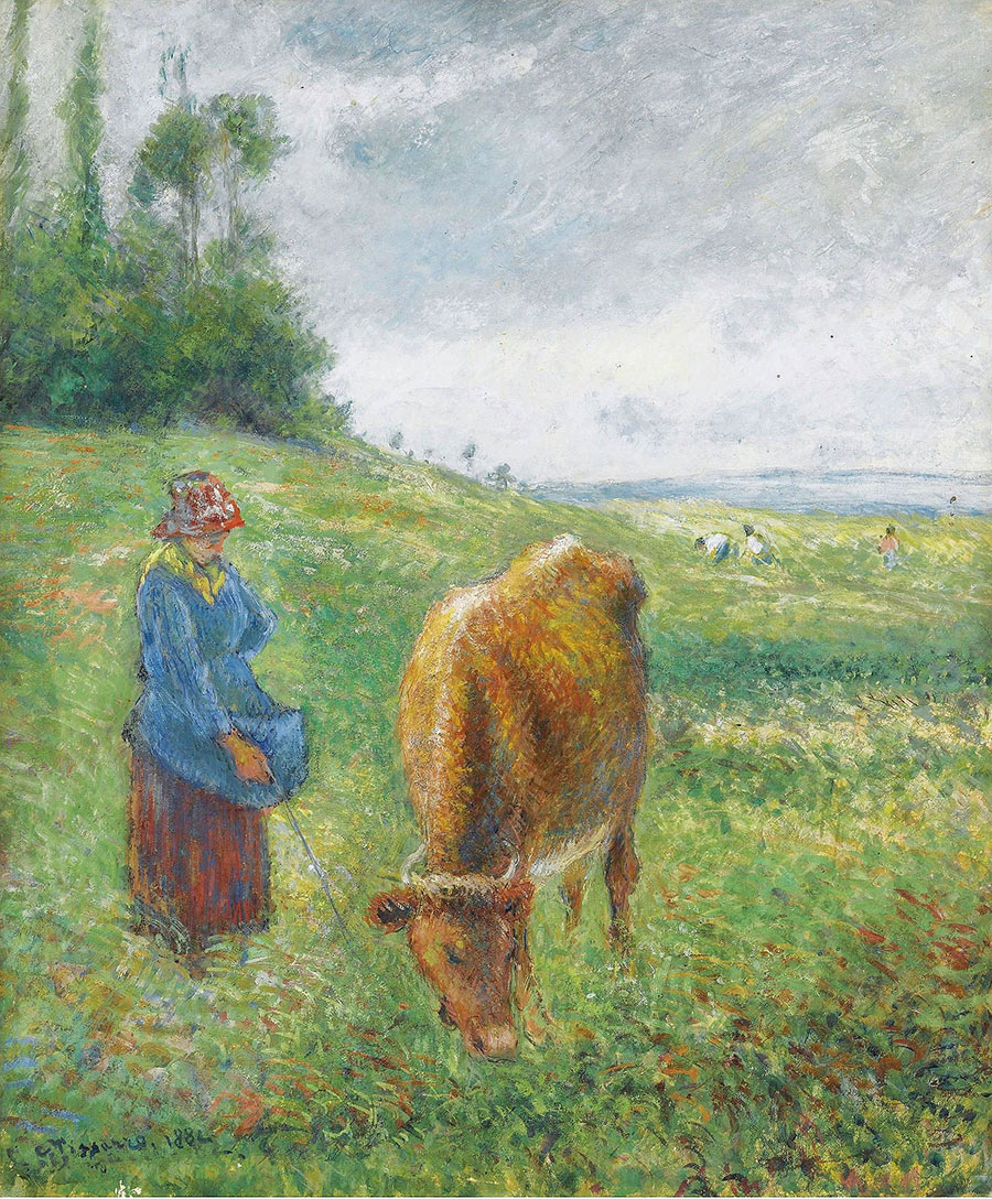 毕沙罗作品: 草地里放牛的农妇