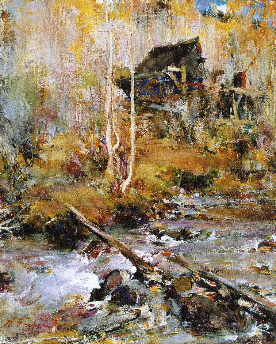 费欣风景油画: 森林里的小溪