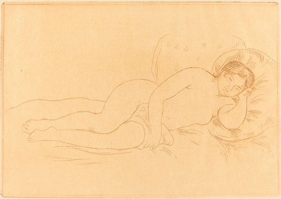 雷诺阿素描作品: 斜倚的女人裸体Female Nude Reclining