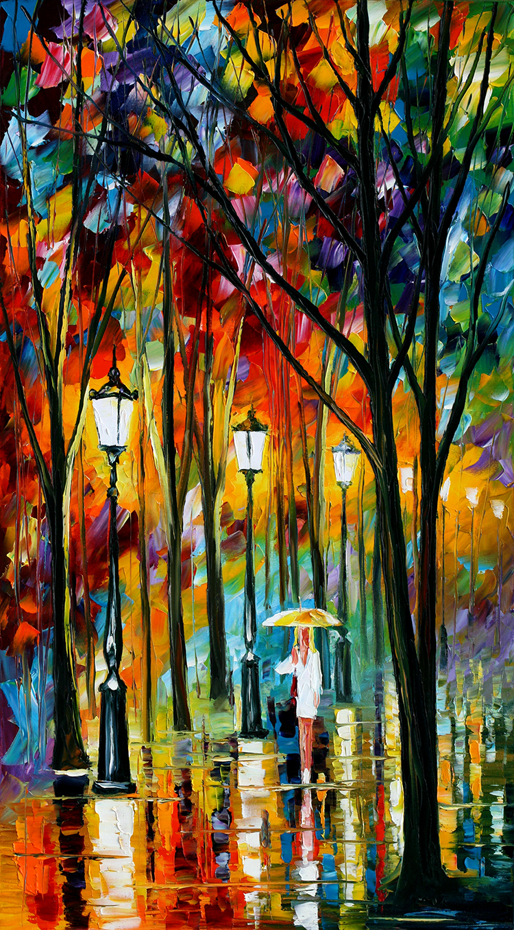 阿夫列莫夫 afremov油画,世界名画阿夫列莫夫,撑伞的女