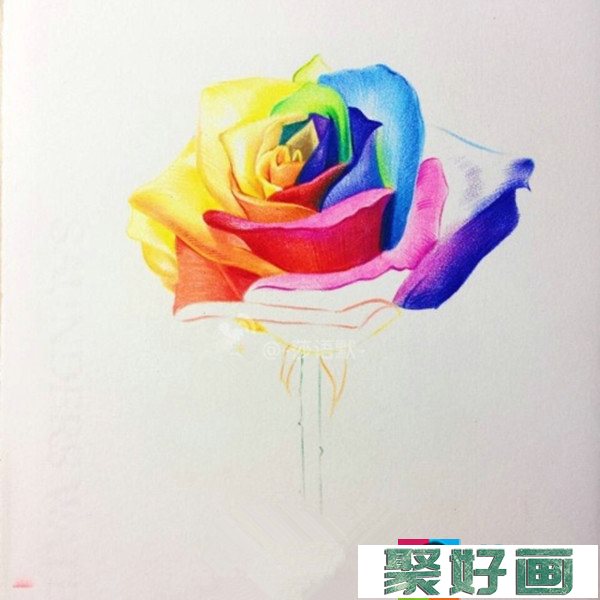 怎么画七彩玫瑰？彩铅玫瑰手绘图片教程
