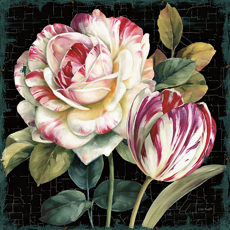 现代欧式手绘装饰画素材: 玫瑰花和郁金香
