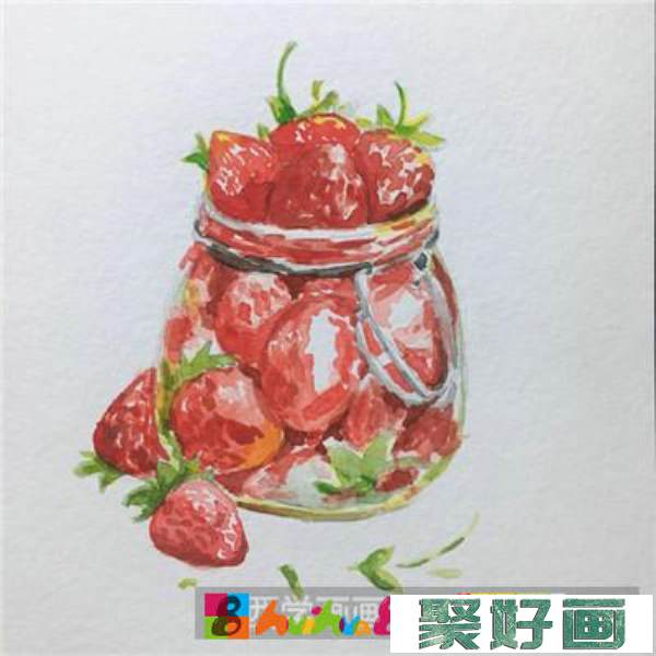 罐头草莓水彩