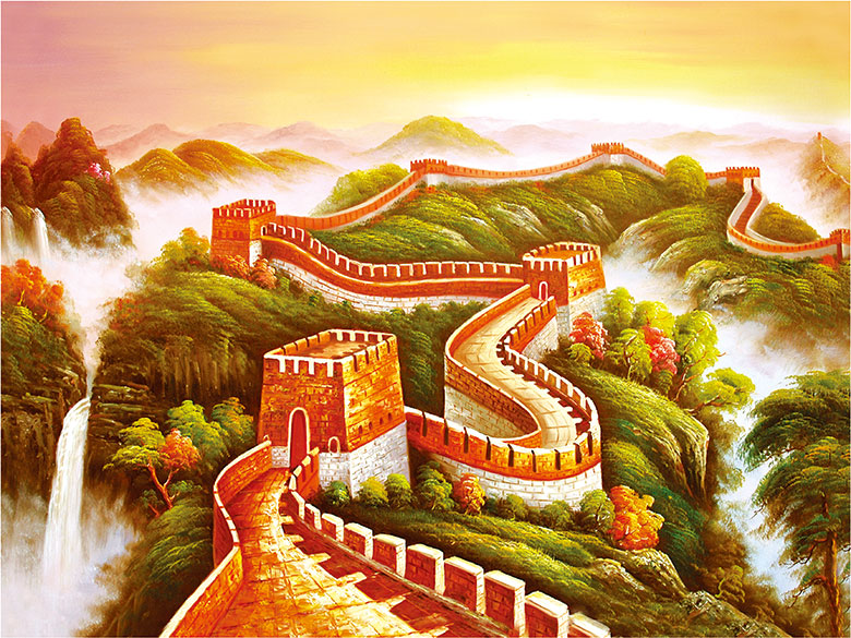 中式山水风景油画素材下载: 长城刀画, 万里长城油画欣赏 C