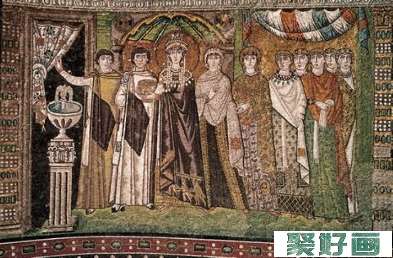 狄奥多拉皇后与侍从/意大利/镶嵌画/纵264×横365厘米/拉韦纳圣维塔尔教堂