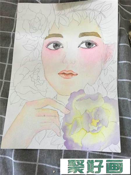 美人如花水彩画