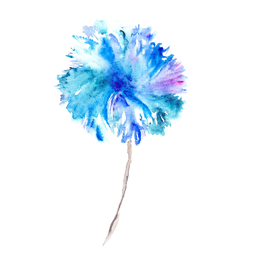 现代简约三联清新花卉水彩装饰画高清素材之蓝花