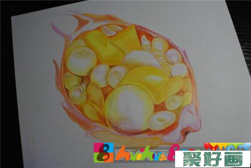 火龙果水果派彩铅画