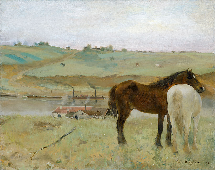 德加油画作品: 《牧场中的马》
