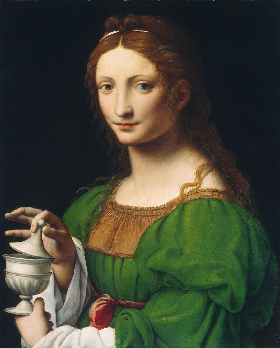 达芬奇作品 拿茶杯的绿衣女子 高清肖像画大图欣赏