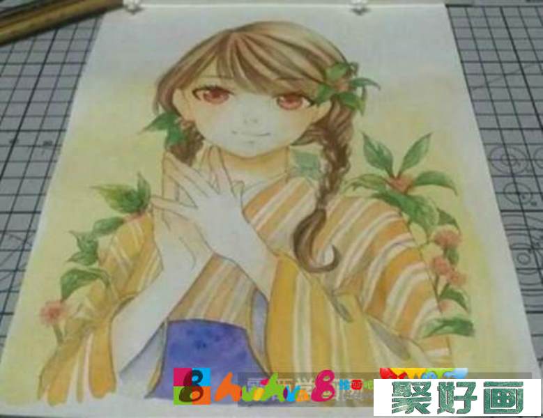 甜美风二次元女孩水彩画