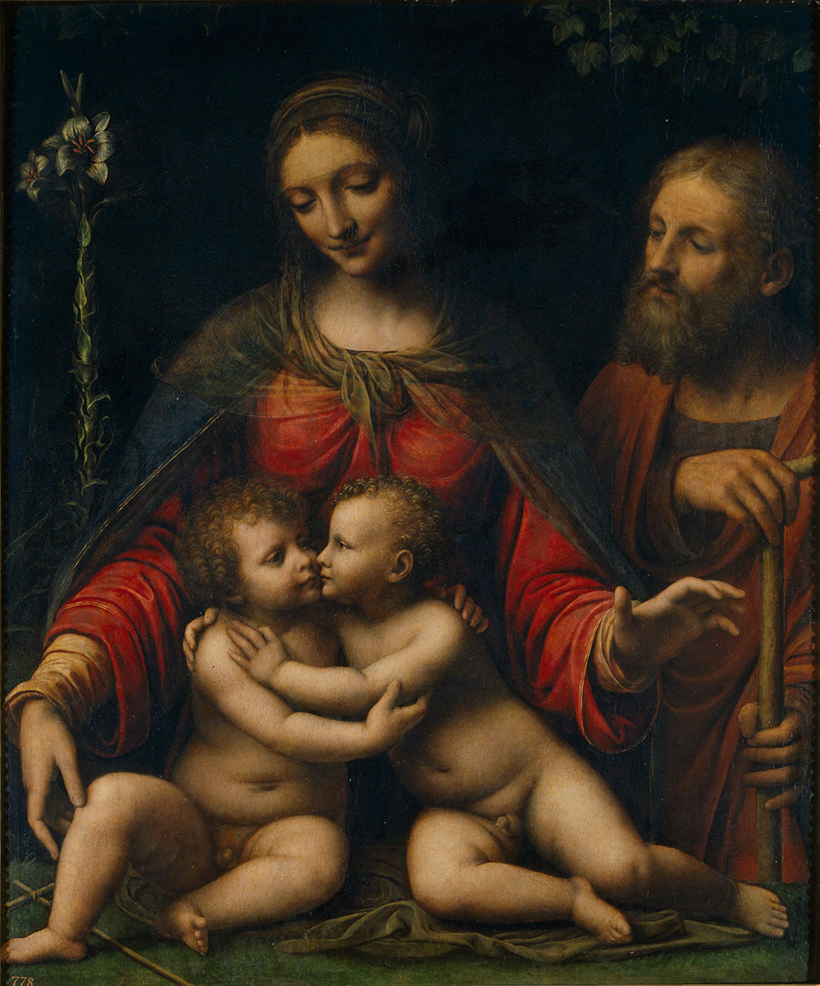 达芬奇高清油画作品:  圣母与二个婴儿