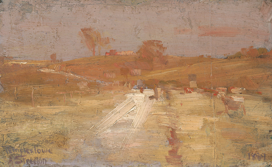 阿瑟·斯切特 (Arthur Streeton) Pastoral in yellow and grey a colour impression of Templestowe