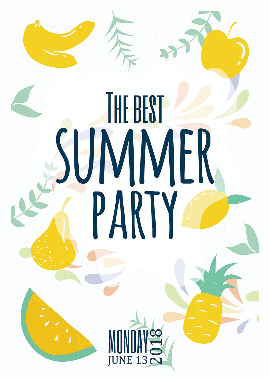 夏日水果装饰画:香蕉,梨,菠萝,西瓜
