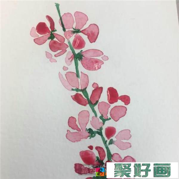 桃花朵朵水彩画