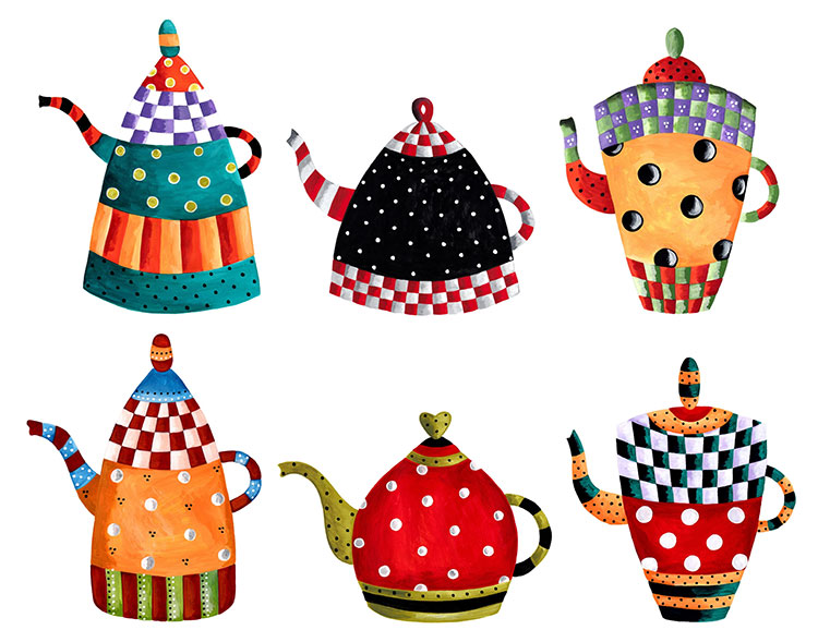 茶壶装饰画,七彩水壶装饰画欣赏