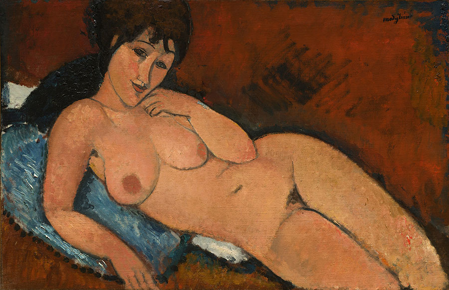 莫迪利亚尼作品: Nude on a Blue Cushion