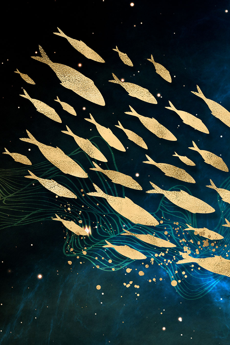 现代晶瓷画欣赏: 金色鱼群装饰画素材高清大图下载 A