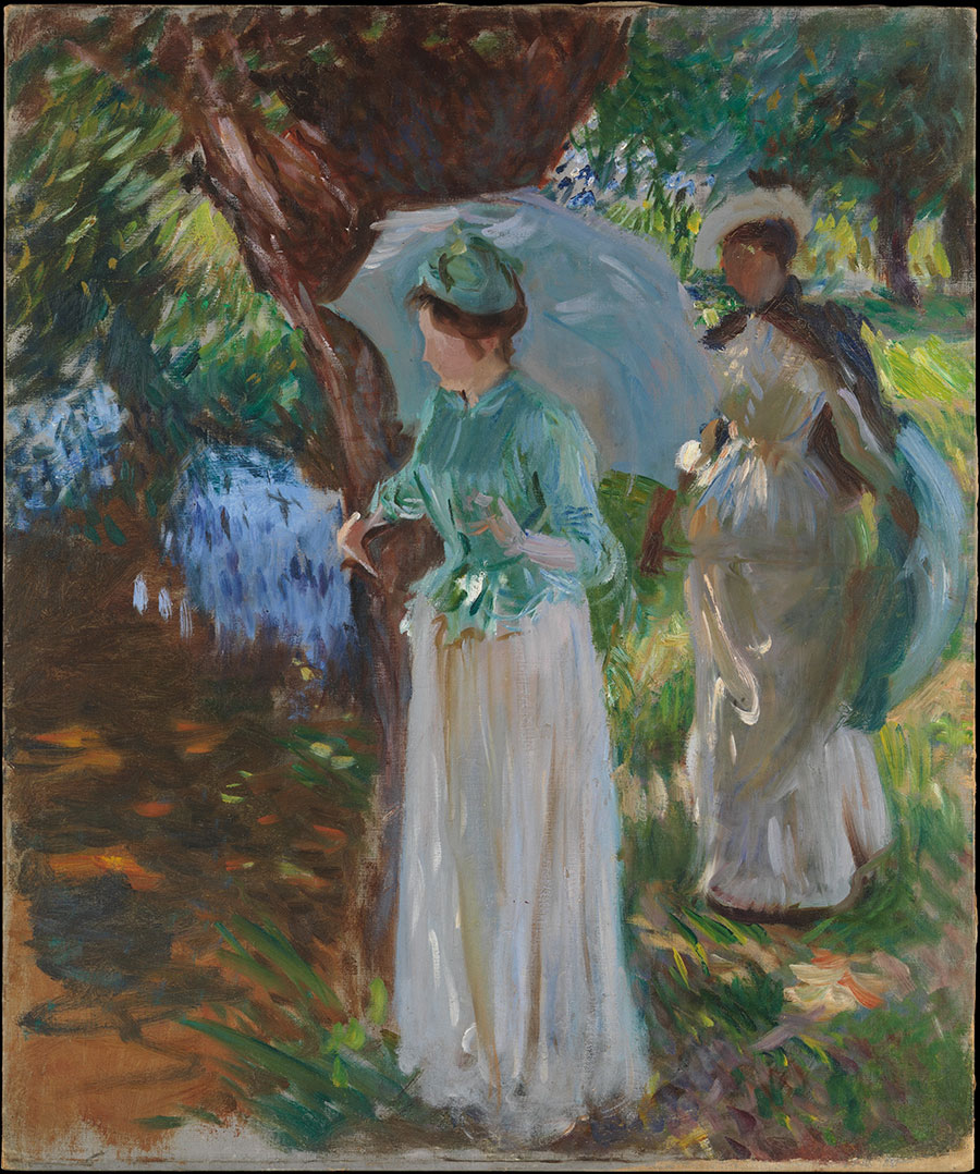 萨金特油画作品: 两个女孩与阳伞油画高清下载  Two Girls with Parasols