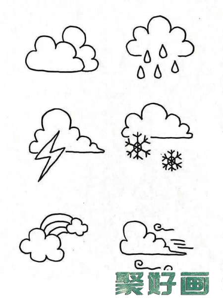 天气预报主题的简笔画手账素材