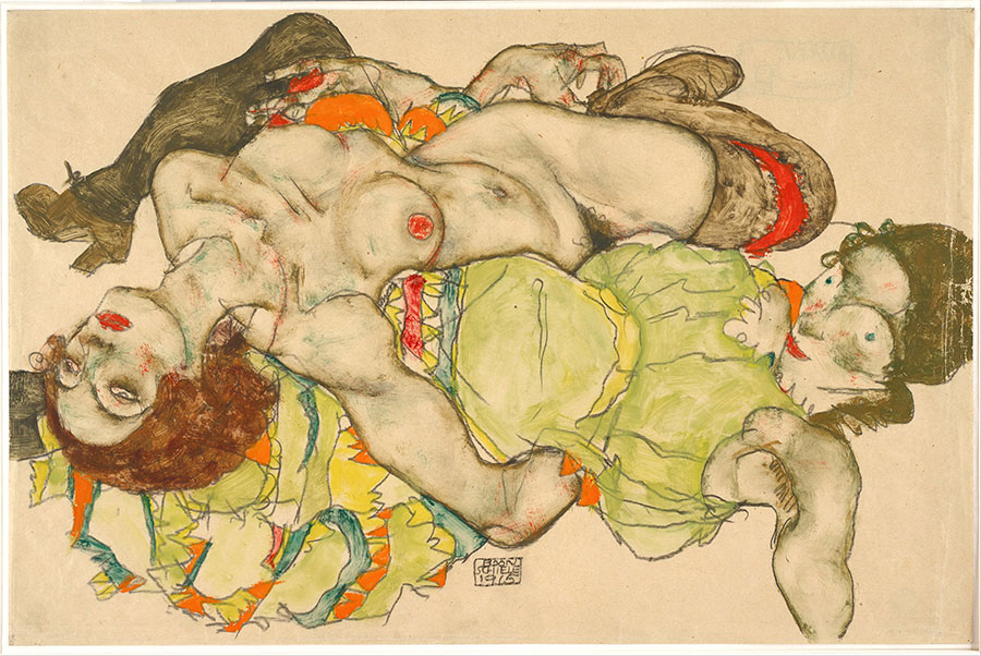 席勒作品:躺卧缠绵的两个女孩