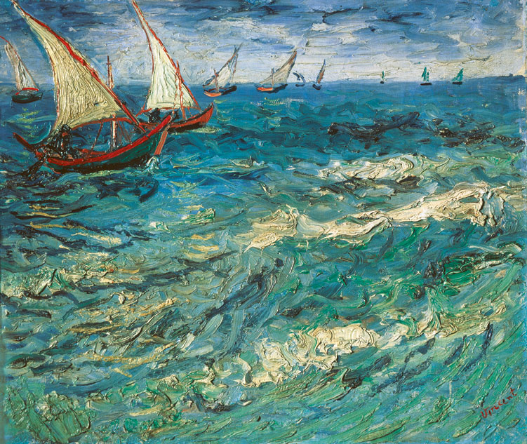 高清梵高风景油画:《海景帆船》
