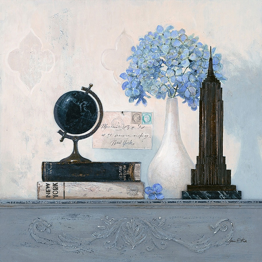 两联文艺风格装饰画: 蓝色绣球花和书籍摆件 高清素材