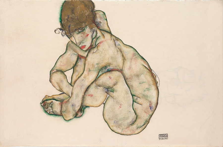 席勒作品: 卷缩的女人裸体