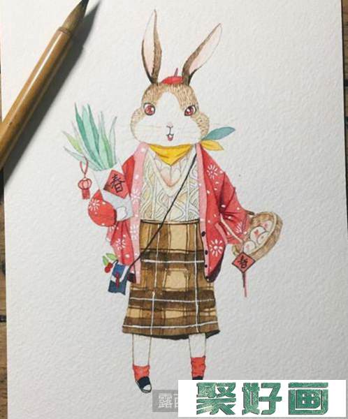 兔子妈妈水彩画