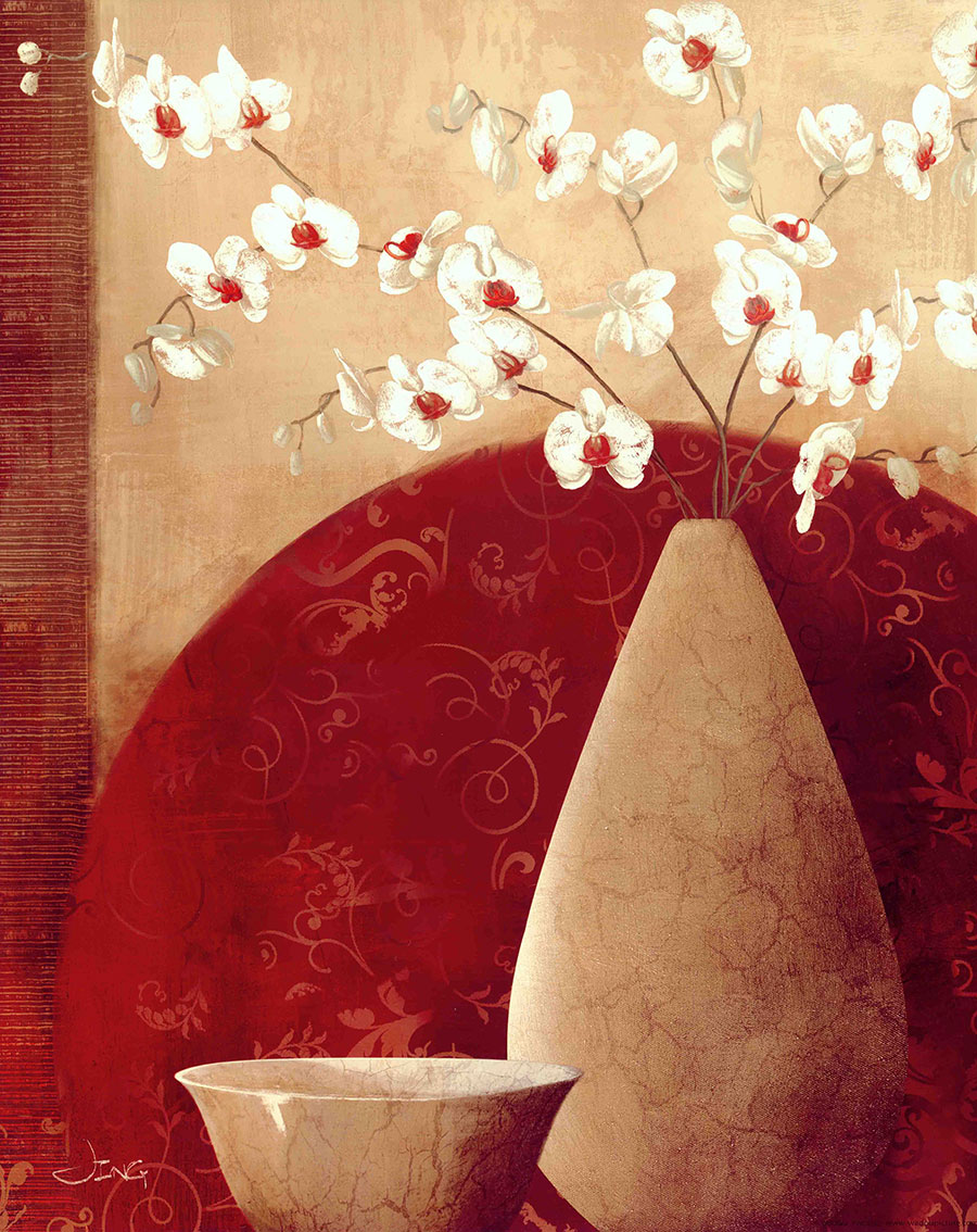 两联画高清素材: 欧式碗和花瓶里的蝴蝶兰装饰画 大图下载