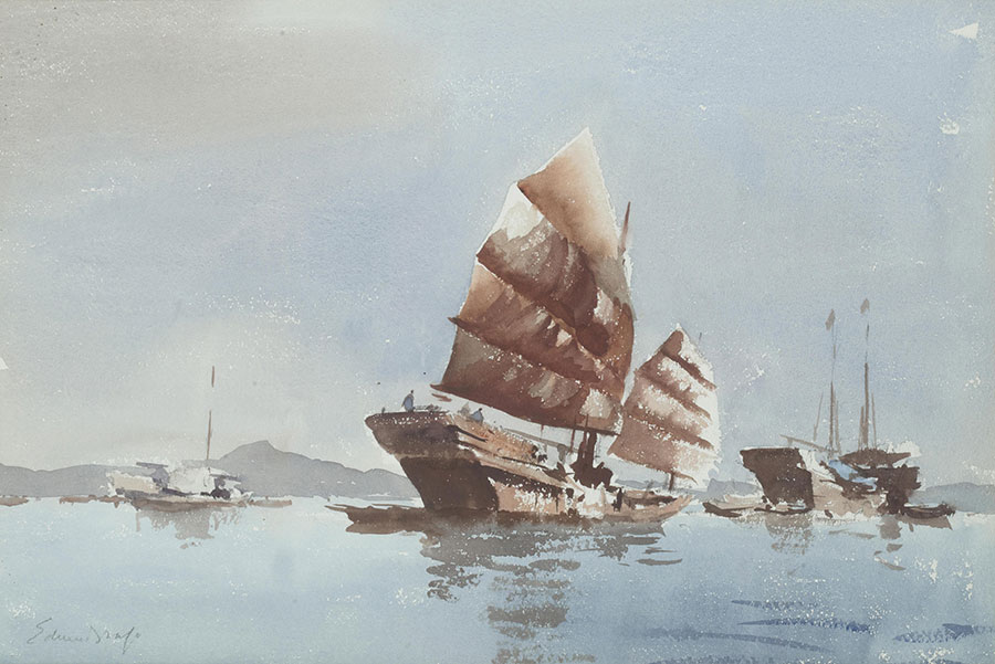 爱德华西戈水彩画作品: 海上帆船