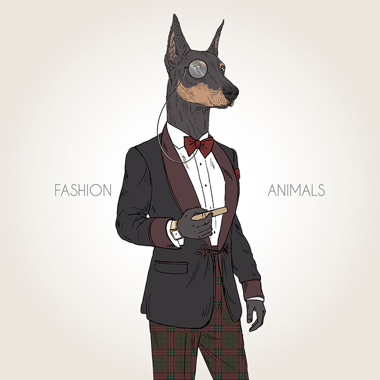 时尚呆萌动物 穿西装的狗绅士 高清装饰画素材下载