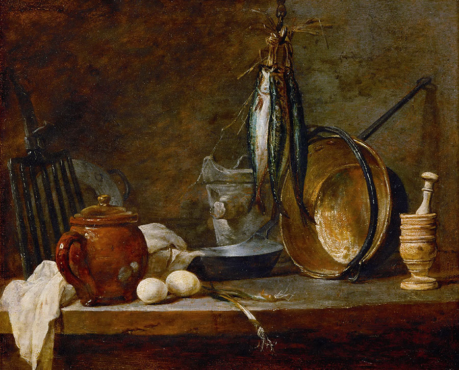 夏尔丹油画静物高清下载: 桌子上的食物