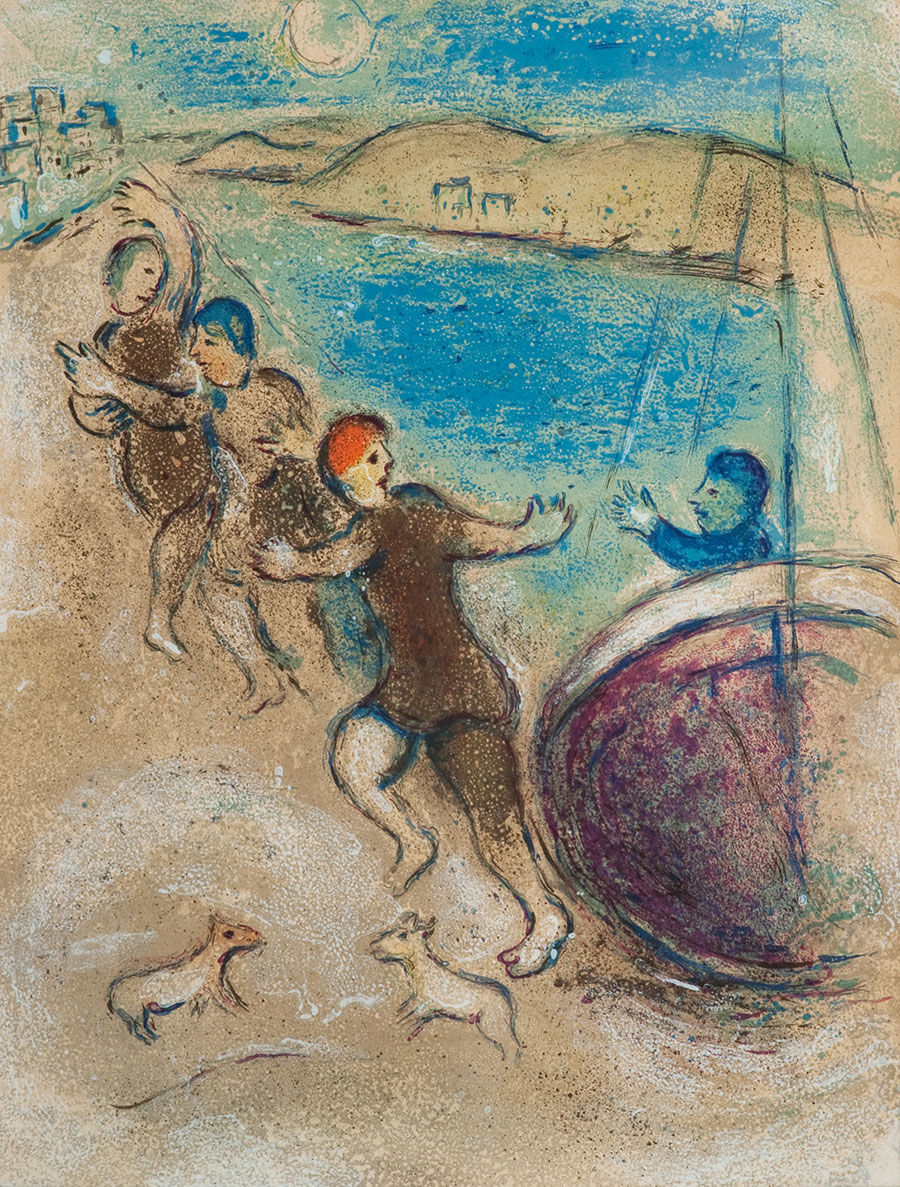 夏加尔油画作品 海边游玩的人们 高清大图下载