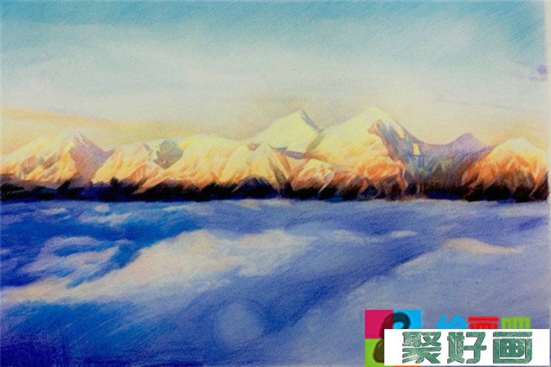 彩铅画风景：彩铅画云海风景步骤教学