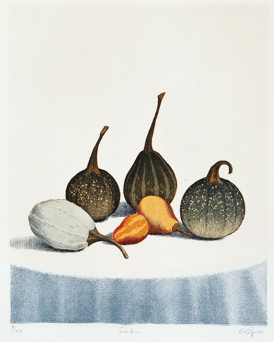 双联静物水彩画:南瓜和梨
