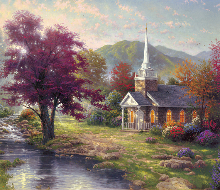 绘光大师托马斯金凯德作品 乡下美丽的教堂 高清油画下载