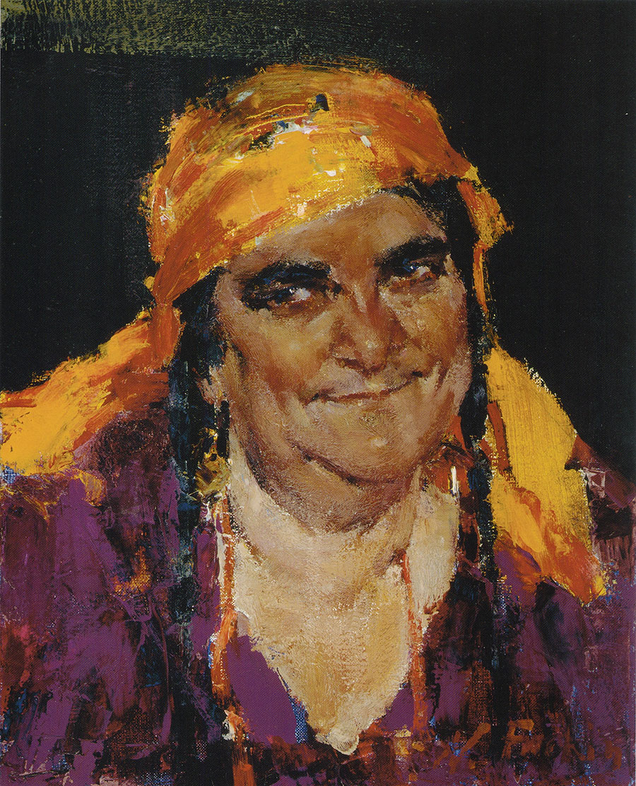 尼古拉费欣油画作品: 带黄头巾的女人头像
