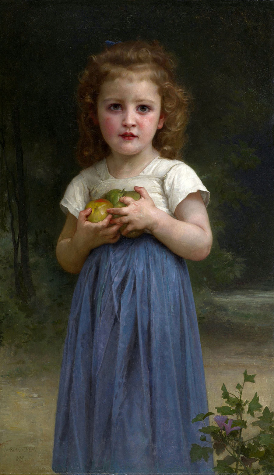 布格罗油画:《手捧苹果的小女孩》