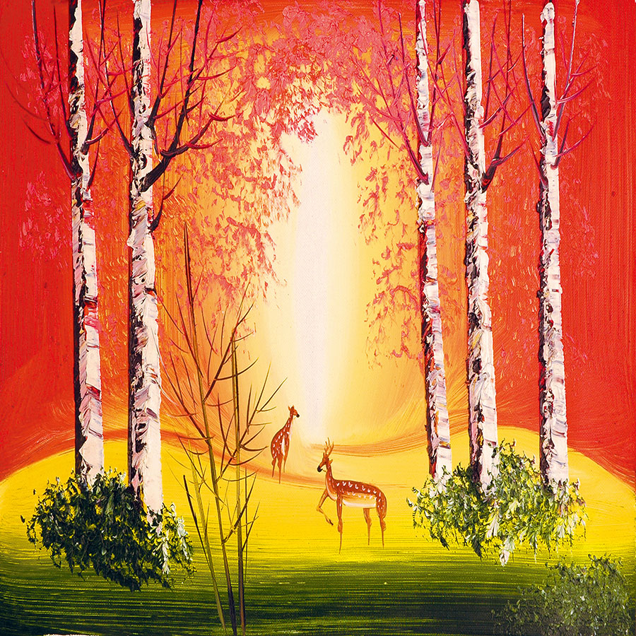 行画风格高清油画素材下载: 森林中的鹿儿 B