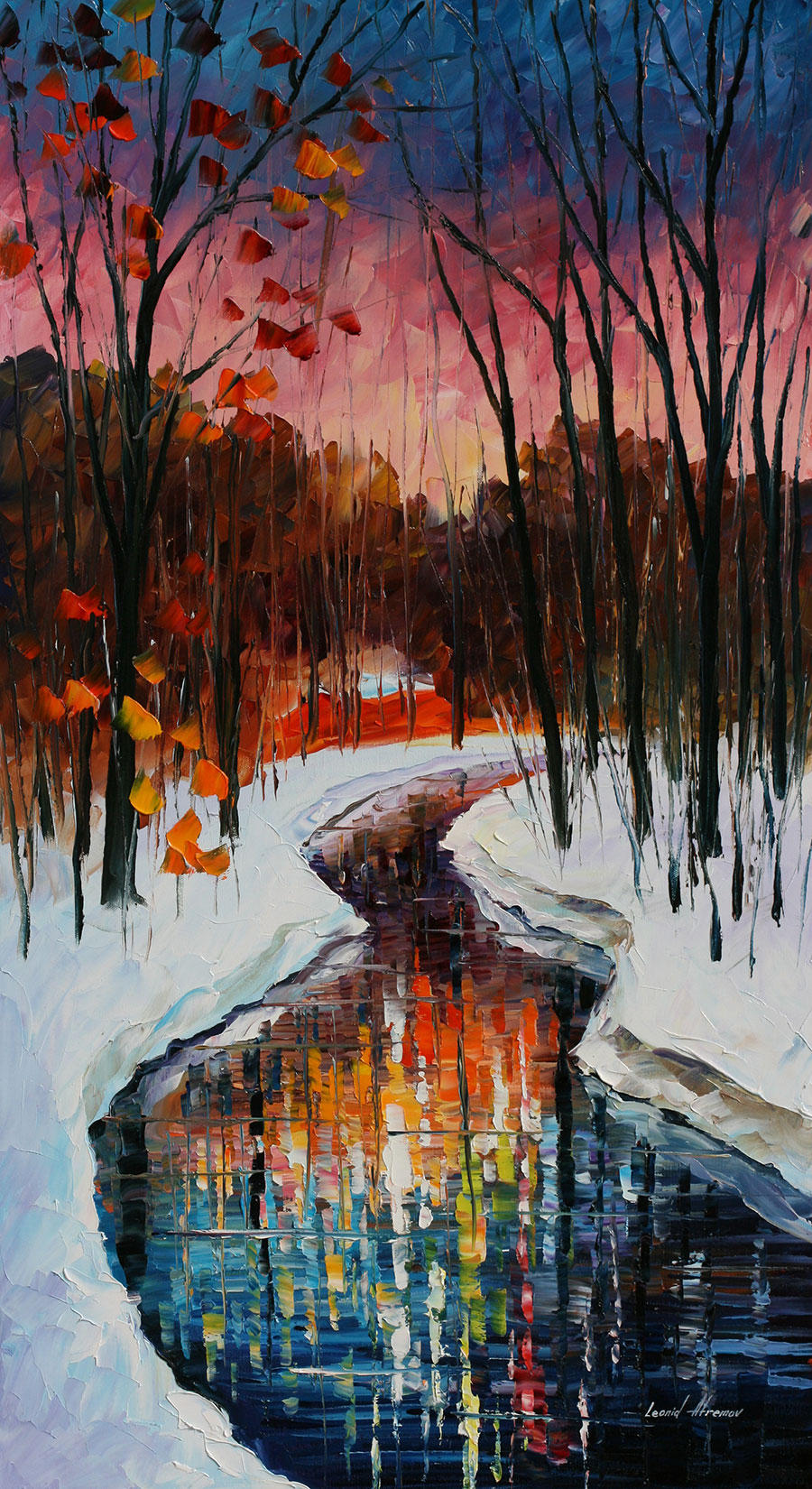 阿夫列莫夫作品: 森林河流雪景刀画