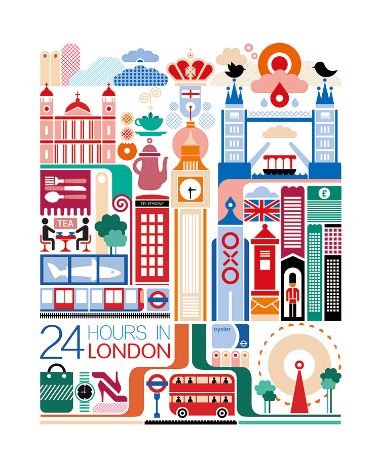 电脑绘画城市装饰画: 伦敦的一天