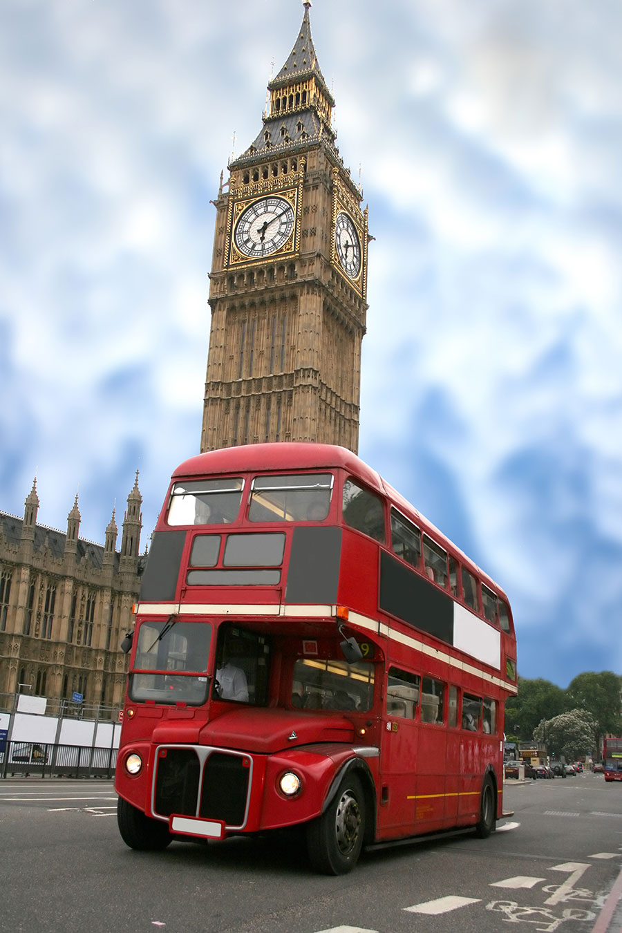 四联著名建筑装摄影素材: 英国大本钟与公交车 高清图